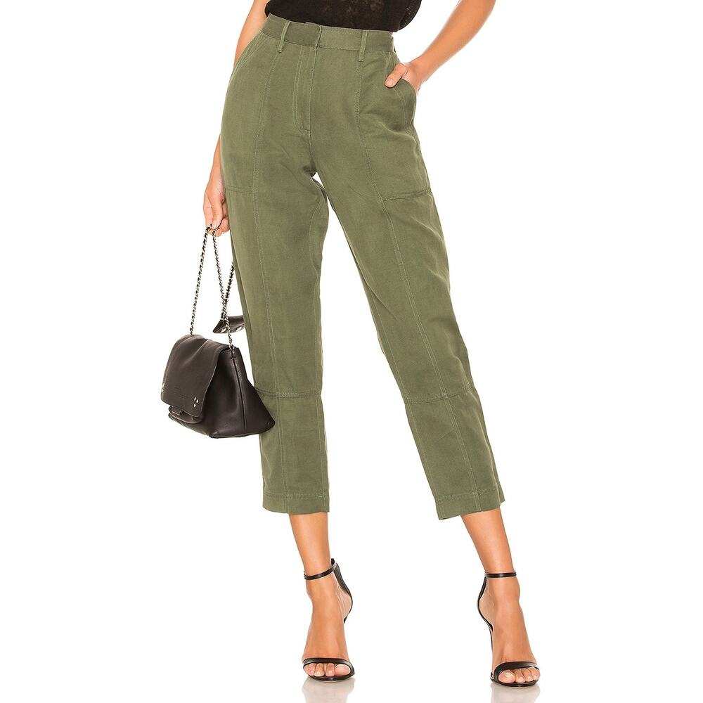 Apiece Apart Palma Chill Pant Bottle Green Linen High Rise‎ Straight Leg Sz 0 - Picture 4 of 15